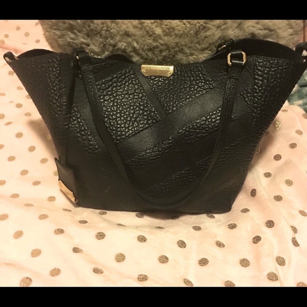 Burberry Black Canterbury Grain Check Leather Tote